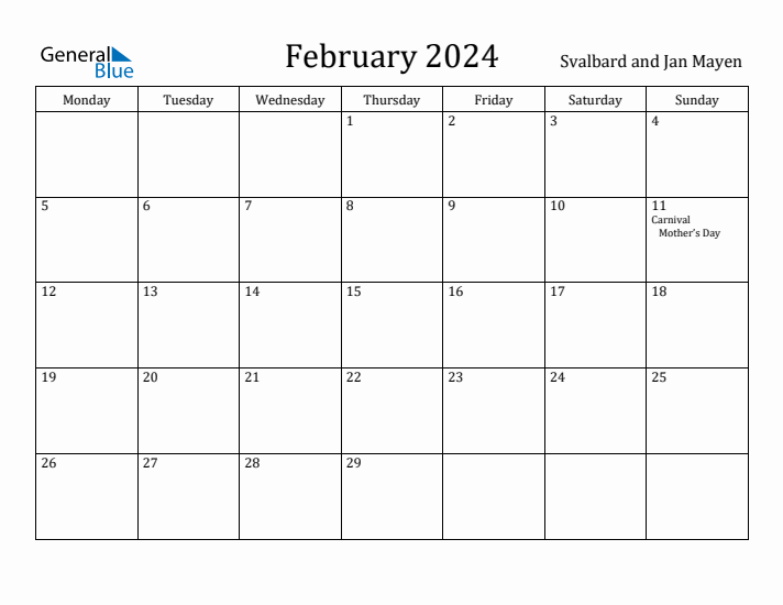 February 2024 Calendar Svalbard and Jan Mayen