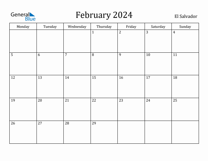 February 2024 Calendar El Salvador