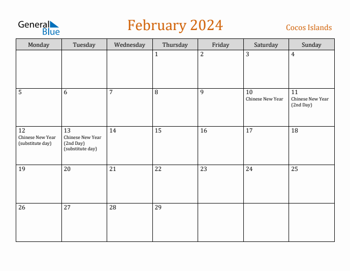 February 2024 Holiday Calendar with Monday Start