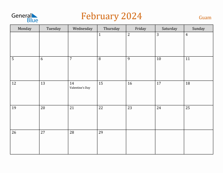 February 2024 Holiday Calendar with Monday Start