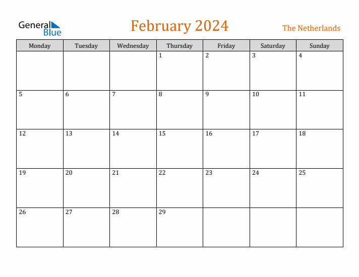 February 2024 Holiday Calendar with Monday Start