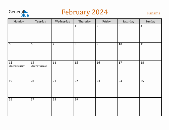 February 2024 Holiday Calendar with Monday Start