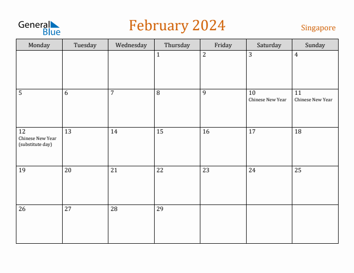 February 2024 Holiday Calendar with Monday Start