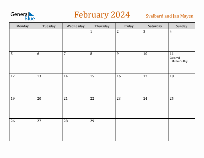 February 2024 Holiday Calendar with Monday Start