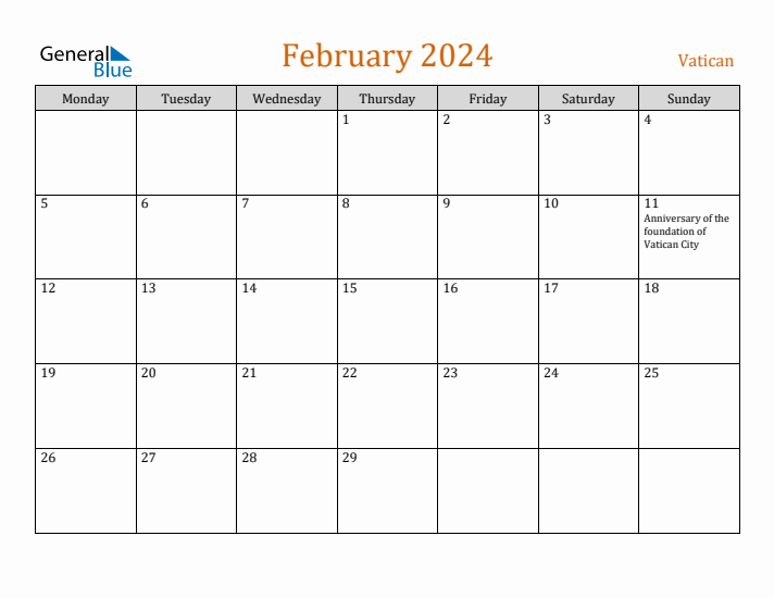 February 2024 Holiday Calendar with Monday Start