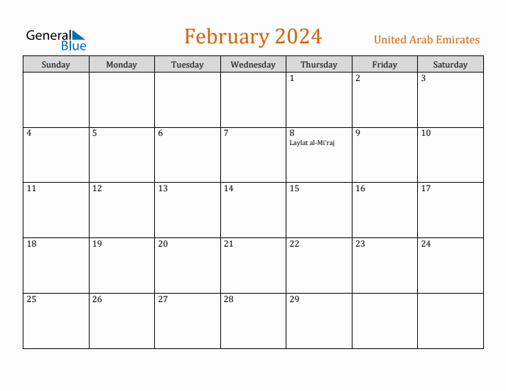 February 2024 Holiday Calendar with Sunday Start