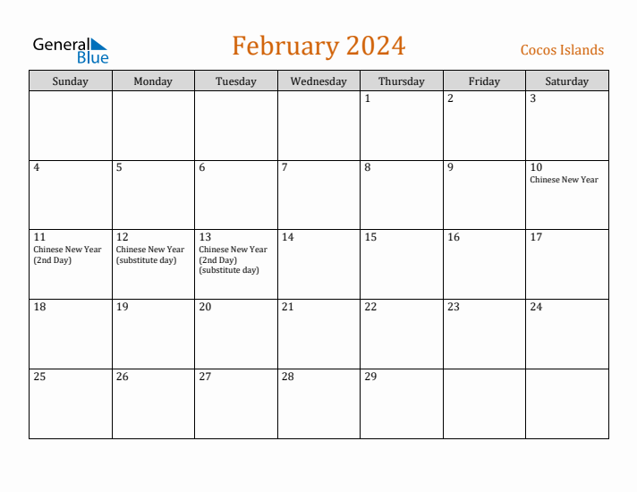 February 2024 Holiday Calendar with Sunday Start