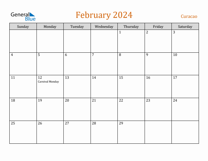 February 2024 Holiday Calendar with Sunday Start