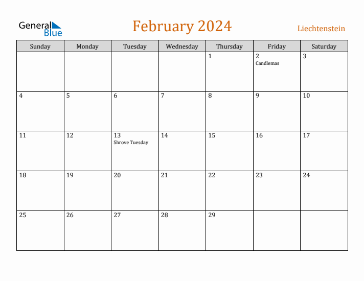 February 2024 Holiday Calendar with Sunday Start