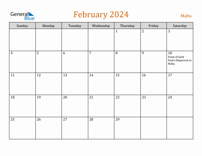 February 2024 Holiday Calendar with Sunday Start