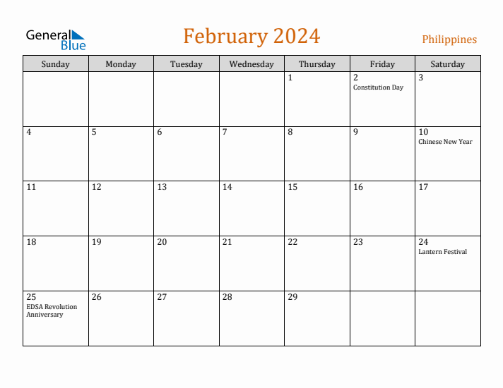 February 2024 Holiday Calendar with Sunday Start