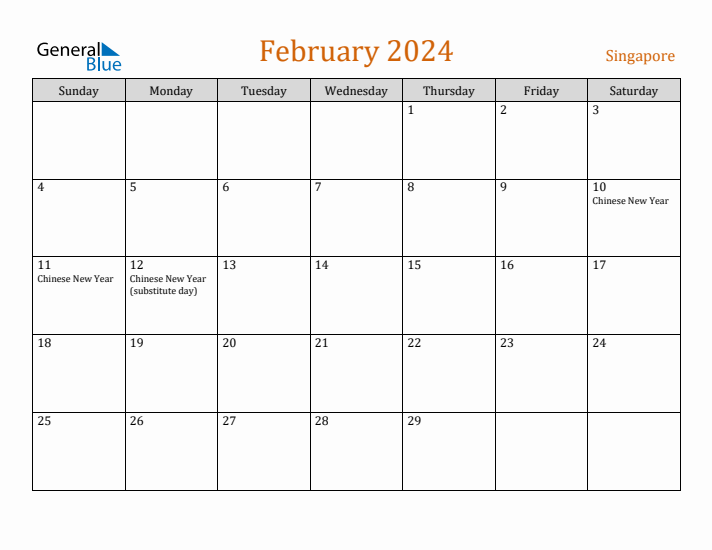 February 2024 Holiday Calendar with Sunday Start