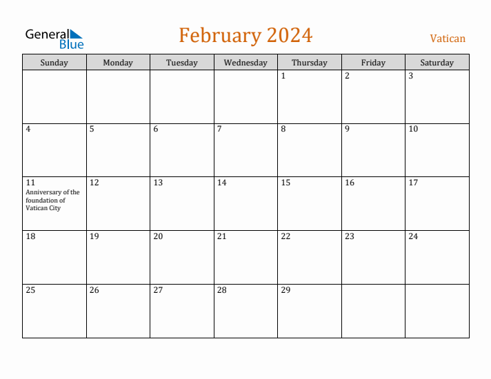 February 2024 Holiday Calendar with Sunday Start