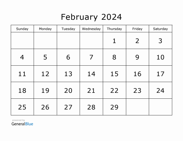 Printable February 2024 Calendar - Sunday Start