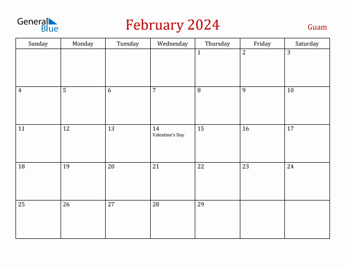 Guam February 2024 Calendar - Sunday Start