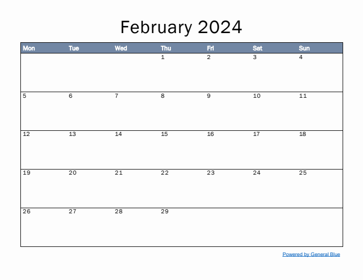 February 2024 Simple Month Calendar Template