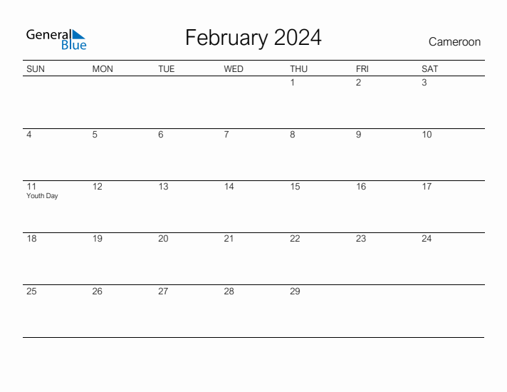 Printable February 2024 Calendar for Cameroon