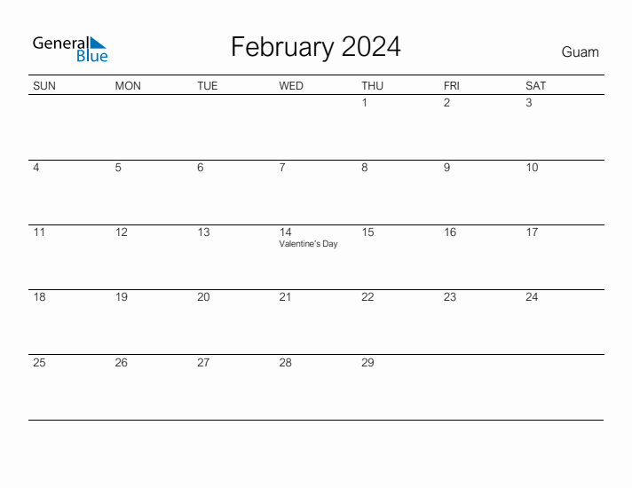 Printable February 2024 Calendar for Guam