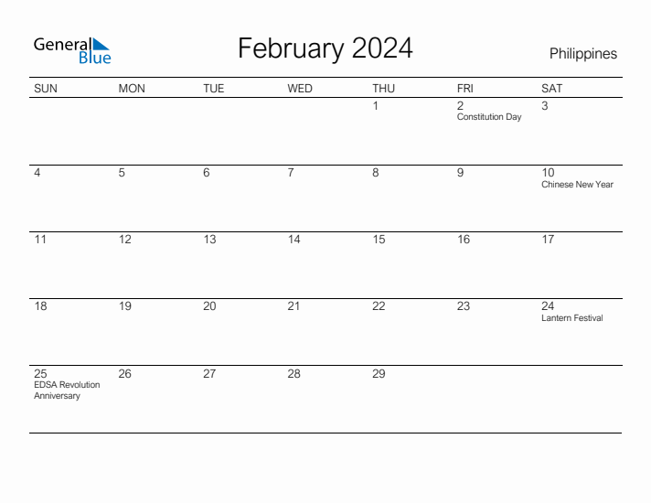 Printable February 2024 Calendar for Philippines