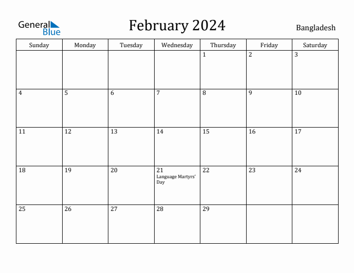 February 2024 Calendar Bangladesh