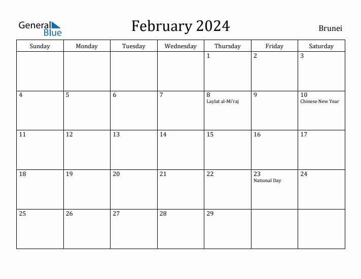 February 2024 Calendar Brunei