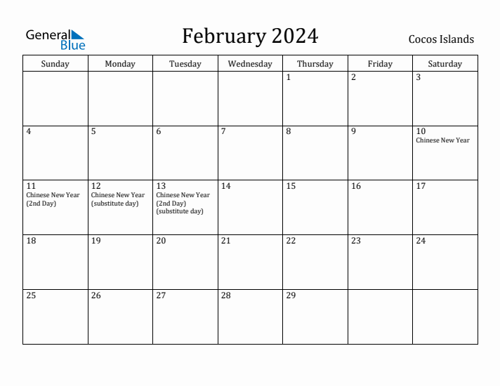 February 2024 Calendar Cocos Islands