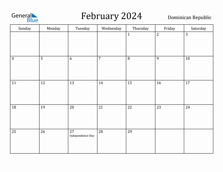 February 2024 Calendar Dominican Republic