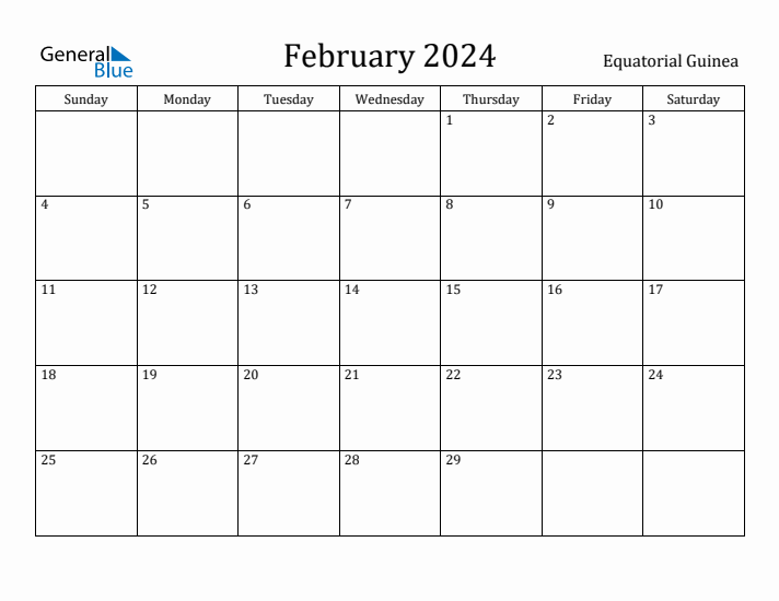 February 2024 Calendar Equatorial Guinea