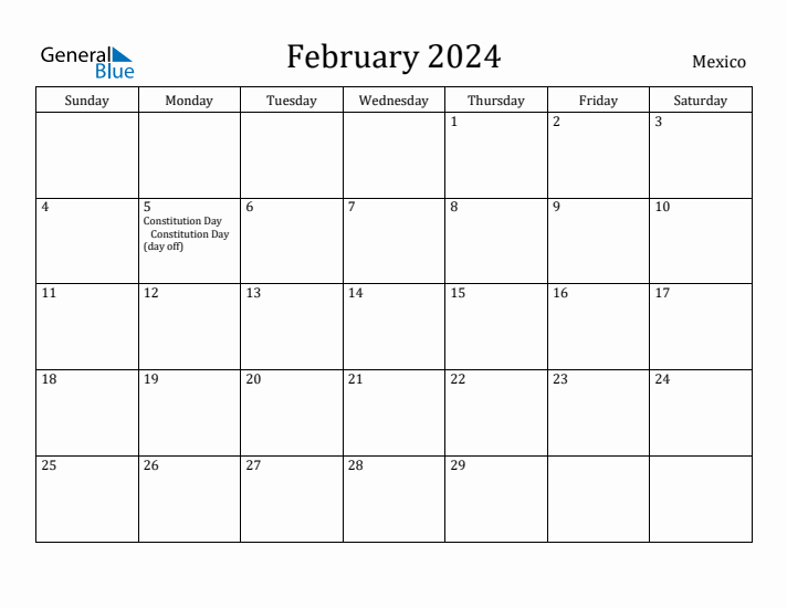 February 2024 Calendar Mexico