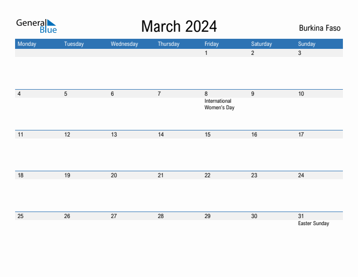 Fillable March 2024 Calendar