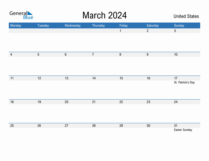 Fillable March 2024 Calendar