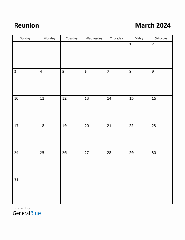 March 2024 Calendar with Reunion Holidays