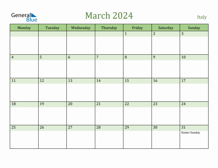 March 2024 Calendar with Italy Holidays