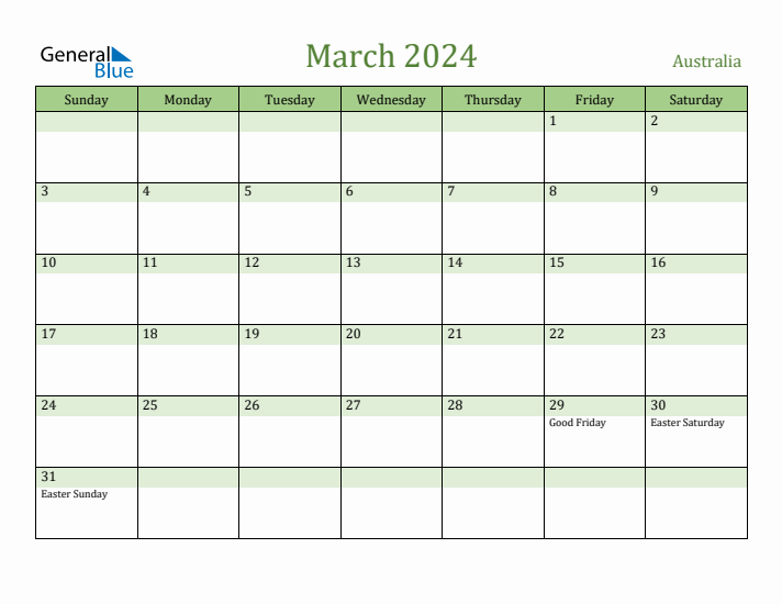 March 2024 Calendar with Australia Holidays