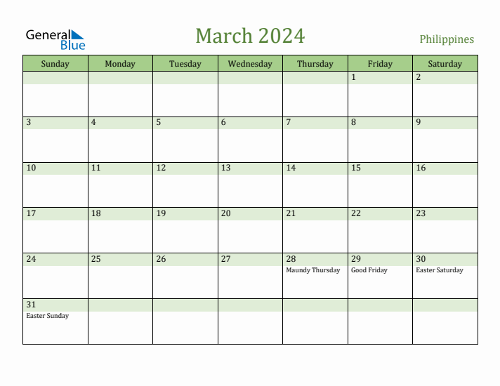 March 2024 Calendar with Philippines Holidays