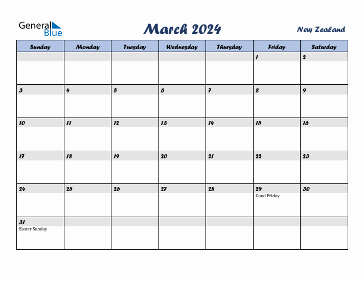 March 2024 Calendar with Holidays in New Zealand