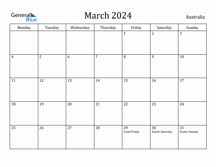 March 2024 Calendar Australia