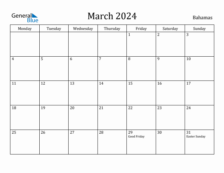 March 2024 Calendar Bahamas