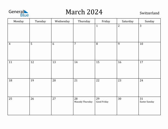 March 2024 Calendar Switzerland