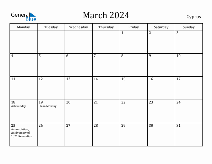 March 2024 Calendar Cyprus