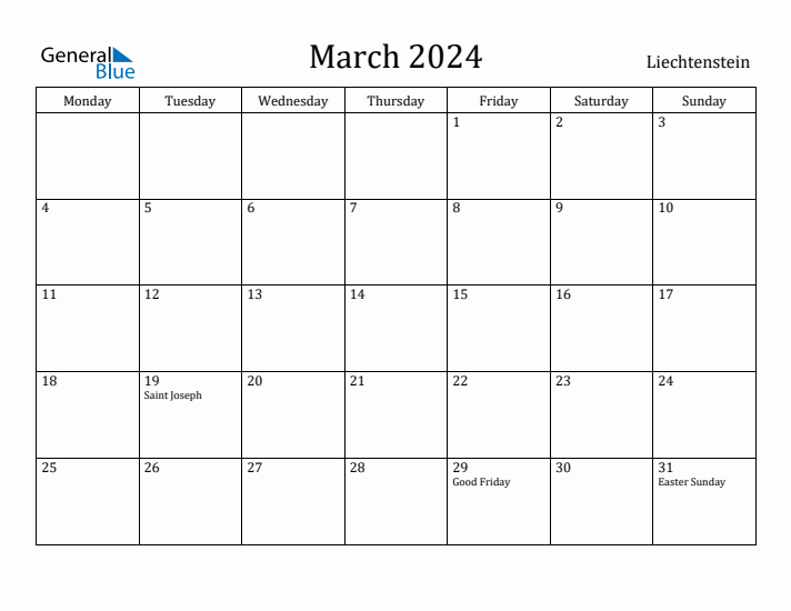 March 2024 Calendar Liechtenstein