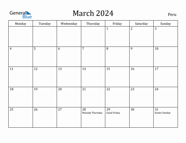 March 2024 Calendar Peru