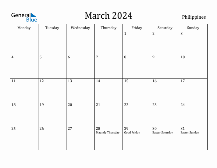 March 2024 Calendar Philippines