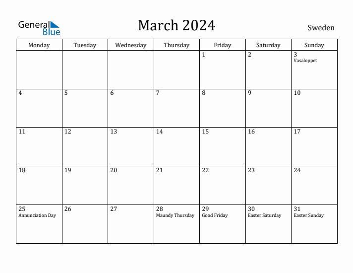 March 2024 Calendar Sweden