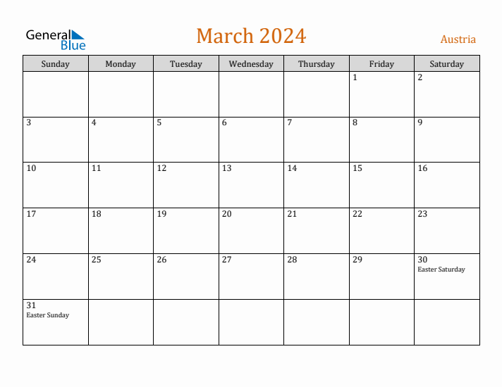 March 2024 Holiday Calendar with Sunday Start