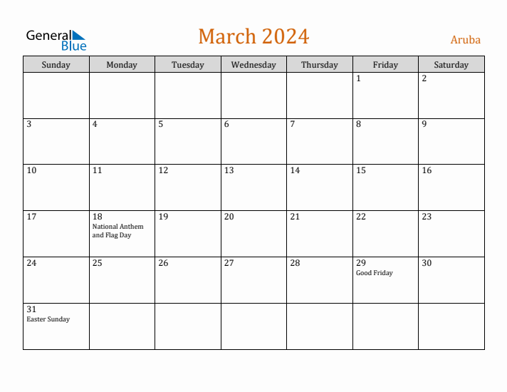 March 2024 Holiday Calendar with Sunday Start