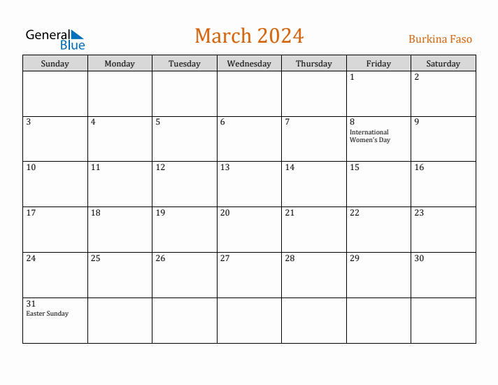 March 2024 Holiday Calendar with Sunday Start