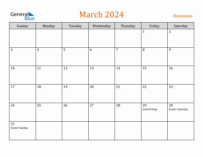 March 2024 Holiday Calendar with Sunday Start