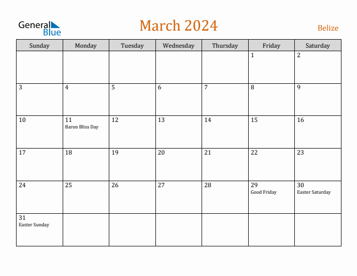 March 2024 Holiday Calendar with Sunday Start