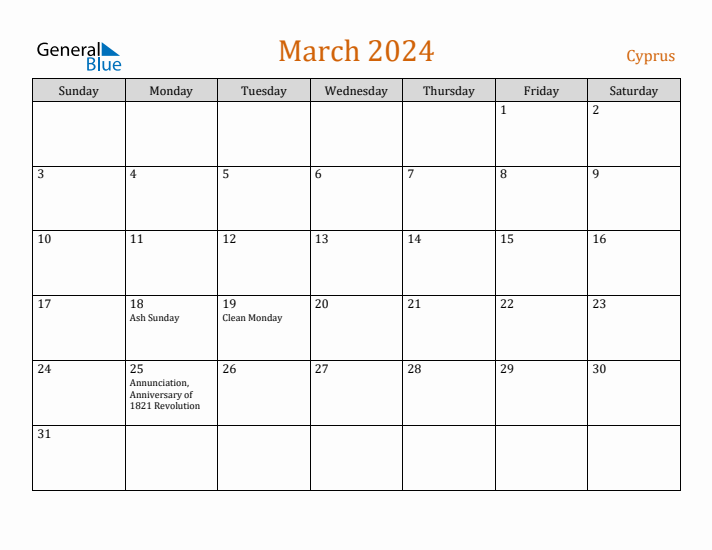 March 2024 Holiday Calendar with Sunday Start